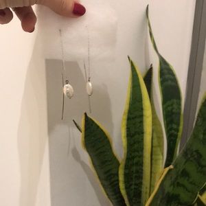 Silver threader chain stick earrings